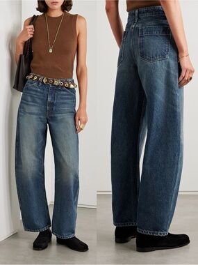 Nili Lotan Otis Barrel Leg High Rise Denim Blue Jeans Simon Wash NEW with tags